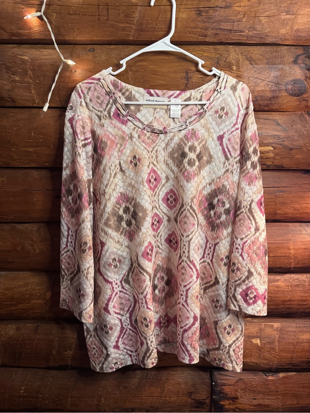 Alfred Dunner Pink & Brown Geometric Knit Pullover